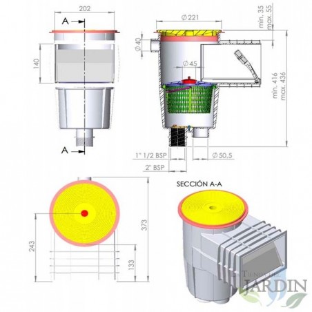 Skimmer blanc 15 litres bouche standard et couvercle circulaire pour Piscine Liner et béton