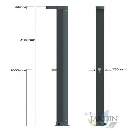 Gray aluminum solar pool shower with 30-liter tank