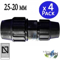 4 x Manchon compression réduit 25 x 20mm. Produit en plastique PE pour tuyau d'eau 25 et 20mm