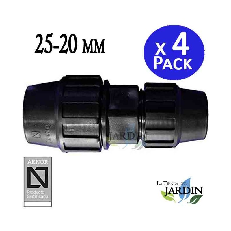 4 x Manchon compression réduit 25 x 20mm. Produit en plastique PE pour tuyau d'eau 25 et 20mm