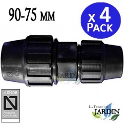 Lot de 4 Maillon de Raccordement réduit 90 x 75 mm. Produit en plastique PE pour tuyau d'eau 90 et 75mm