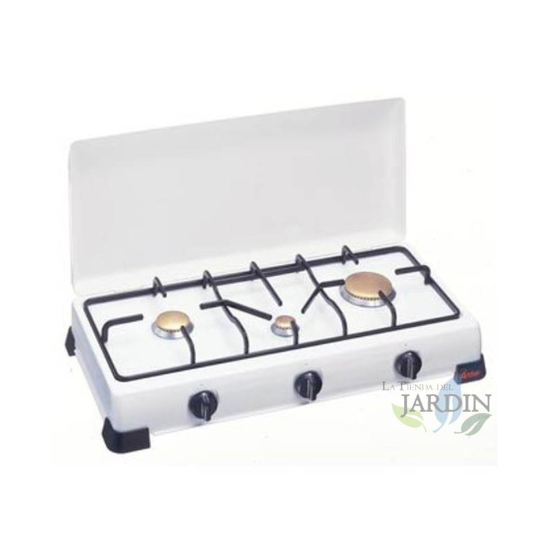 Réchaud à gaz 3 Brûleurs, Ajustable, Avec un couvercle, blanc Réchaud à gaz 3 Brûleurs, Ajustable, Avec un couvercle, blanc