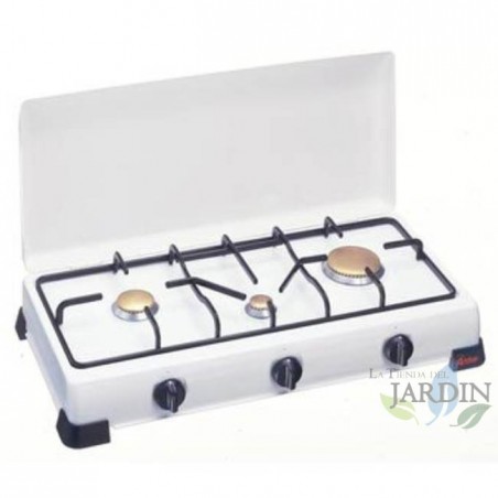 Gas cooker with 3 burners, adjustable burner