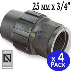 Pack 4 Enlace Hembra Polietileno 25mm x 3/4'' para Tuberia de polietileno 25 mm | Enlace rosca Hembra 25 Aenor | Conector riego