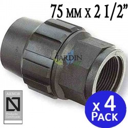 Lot de 4 Raccord compression taraudé femelle 75 x 2 1/2''. Produit certifié AENOR. Utilisé dans les tuyaurs PE 75 mm
