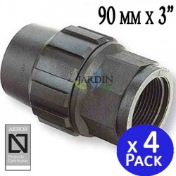 Lot de 4 Raccord compression taraudé femelle 90 x 3'' en polyéthylène . Produit certifié AENOR. Utilisé dans les tuyaurs PE 90 m