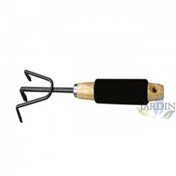 Three-pronged gardening hand cultivator with wooden handle