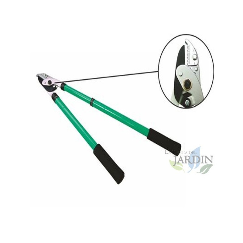 Two-handed telescopic pruning shears with pincer cut, with hanger
