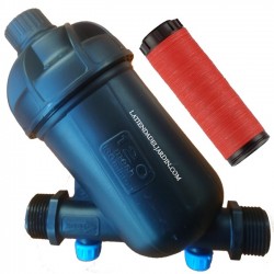 Filtro de riego con anillas discos 3/4'' para tubo de 25 mm. Tapón de drenaje incluido. Utilizado en instalaciones de riego
