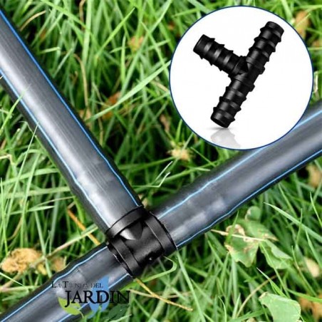 Confezione da 32 pezzi per irrigazione a goccia da 16 mm: 8 tee, 8 gomiti, 8 collegamenti e 8 strozzatori