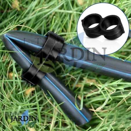 Confezione da 32 pezzi per irrigazione a goccia da 16 mm: 8 tee, 8 gomiti, 8 collegamenti e 8 strozzatori