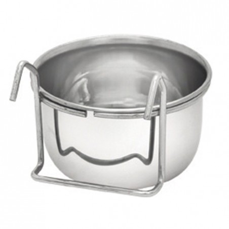 Fressnapf und Trinknapf für Haustiere. Pyradidenförmige Edelstahloberfläche. Mit Haken, 0,9 Liter, 12x5,5 cm