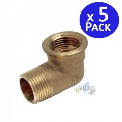 Pacote com 5 Cotovelos de Latão Macho para Fêmea de 1/2" | Conexão de Latão AENOR | Cotovelo Roscado de 1/2" | Conector para Tub