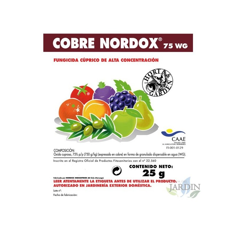 Cobre Nordox fungicida 25 gr, 75% oximo cuproso