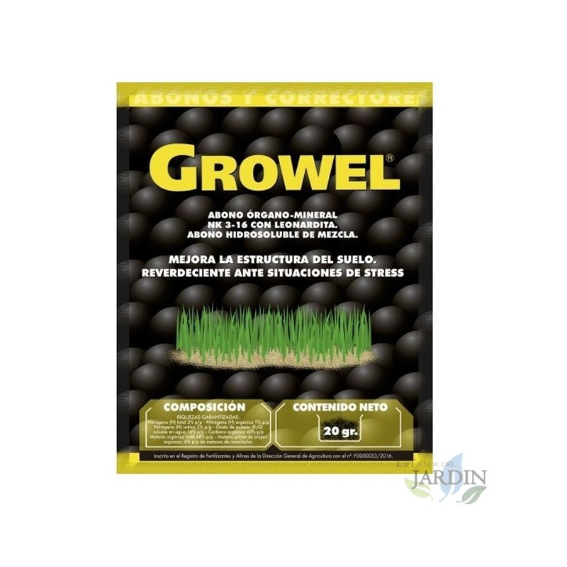 Abono orgánico Growel 20 gr, mejora estructura del suelo