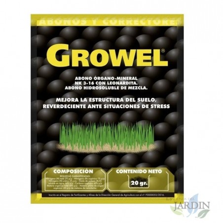 Abono orgánico Growel 20 gr, mejora estructura del suelo