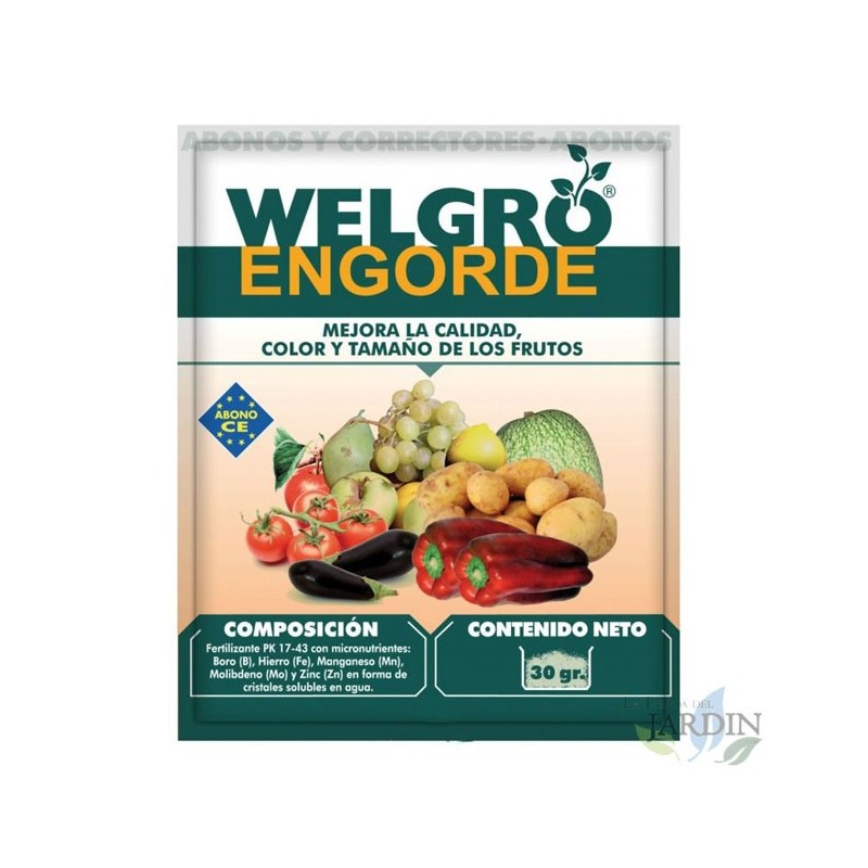 Engrais d'engraissement Welgro 30 gr. Améliore la qualité, la couleur et la taille des fruits