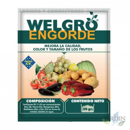 Fertilizante Welgro Engorde 30 gr. Mejora calidad, color y tamaño de los frutos