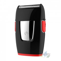 Red travel shaver and trimmer. USB charging.
