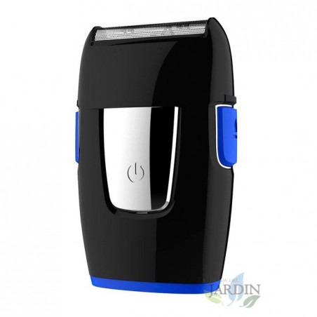 Barbeador e aparador de viagem azul com carregamento USB, compacto e prático