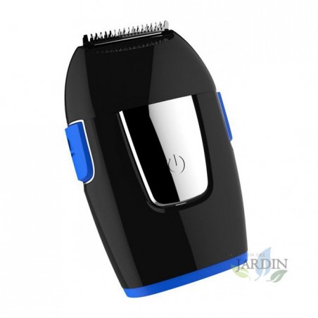 Blue travel shaver and trimmer. USB charging.