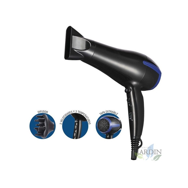 Hair dryer 2000W, 2 speeds, 3 temperature levels