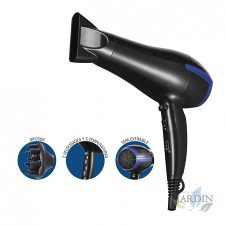 Hair dryer 2000W, 2 speeds, 3 temperature levels