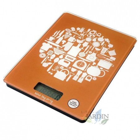 LED kitchen scale 5 Kg orange, graduation 1 gr. 