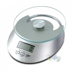 Balança de cozinha de vidro cinza de 5 kg, graduação de 1 g. Diâmetro 15 cm.