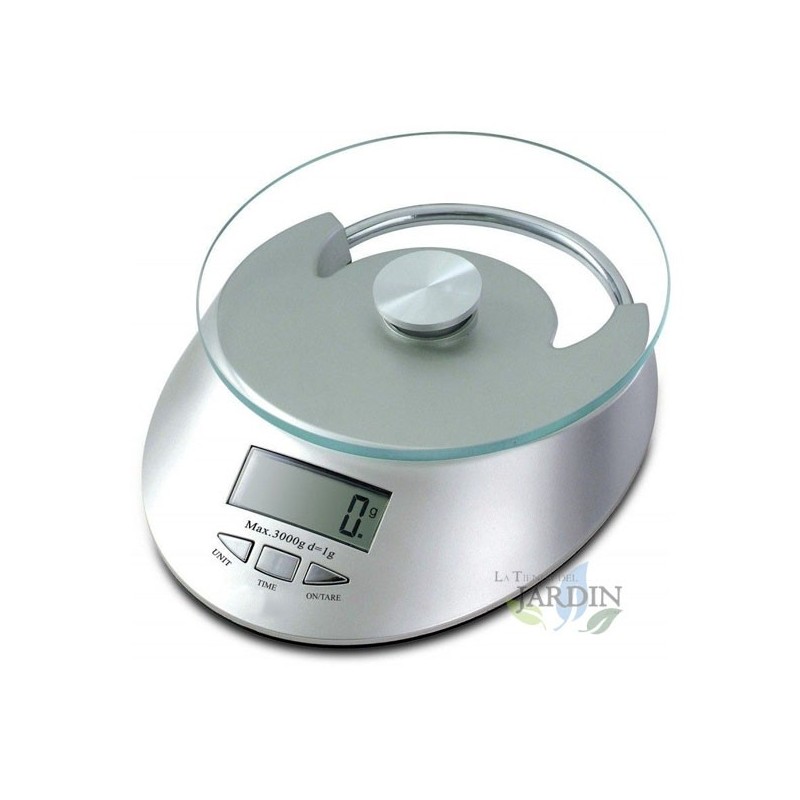  Bilancia da cucina in vetro 5 Kg grigio, graduazione 1 gr.  Diametro 15 cm