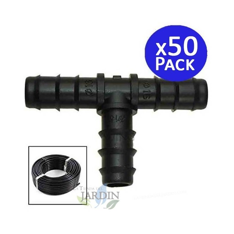 Pack 50 x Te irrigazione a goccia 16mm nero