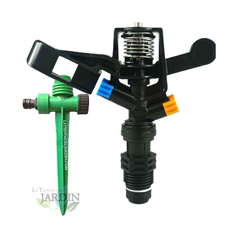 Aspersor agrícola circular de 360°. Alcance de 7 a 13 m. Rosca de 1/2". Inclui suporte para aspersor. Aspersor agrícola circular de 360°. Alcance de 7 a 13 m. Rosca de 1/2". Inclui suporte para aspersor.