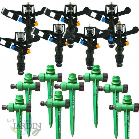 Set di 15 Irrigatore circolare a 360°. Portata 7-13 m. Filettatura da 1/2''. Include supporto per irrigatore