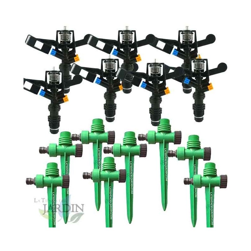 Pacote com 15 aspersores circulares de irrigação de 1/2", de 7 a 13 metros + 5 suportes para aspersores