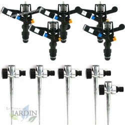 Confezione da 5 irrigatori circolari da 1/2", da 7 a 13 metri + 5 supporti per irrigatori