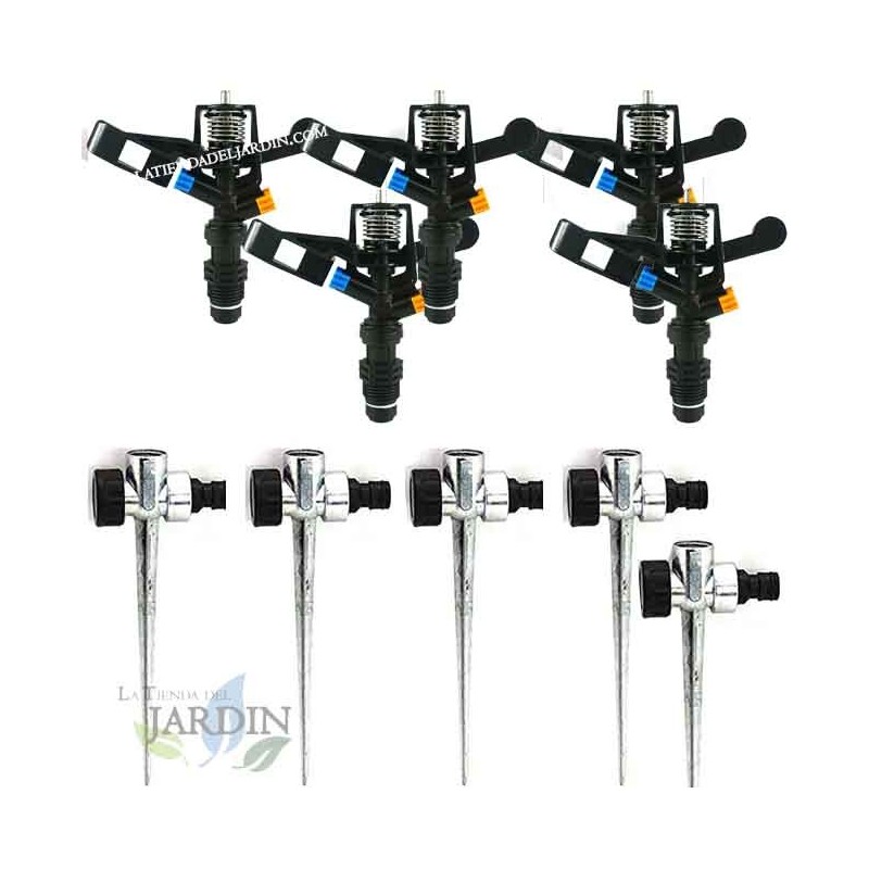 5 Stück 360º Kreislandwirtschaft Sprinkler, Reichweite 7-13m, 1/2'' Gewinde, Inklusive Metall Sprinklerhalter 5 Stück 360º Kreislandwirtschaft Sprinkler, Reichweite 7-13m, 1/2'' Gewinde, Inklusive Metall Sprinklerhalter