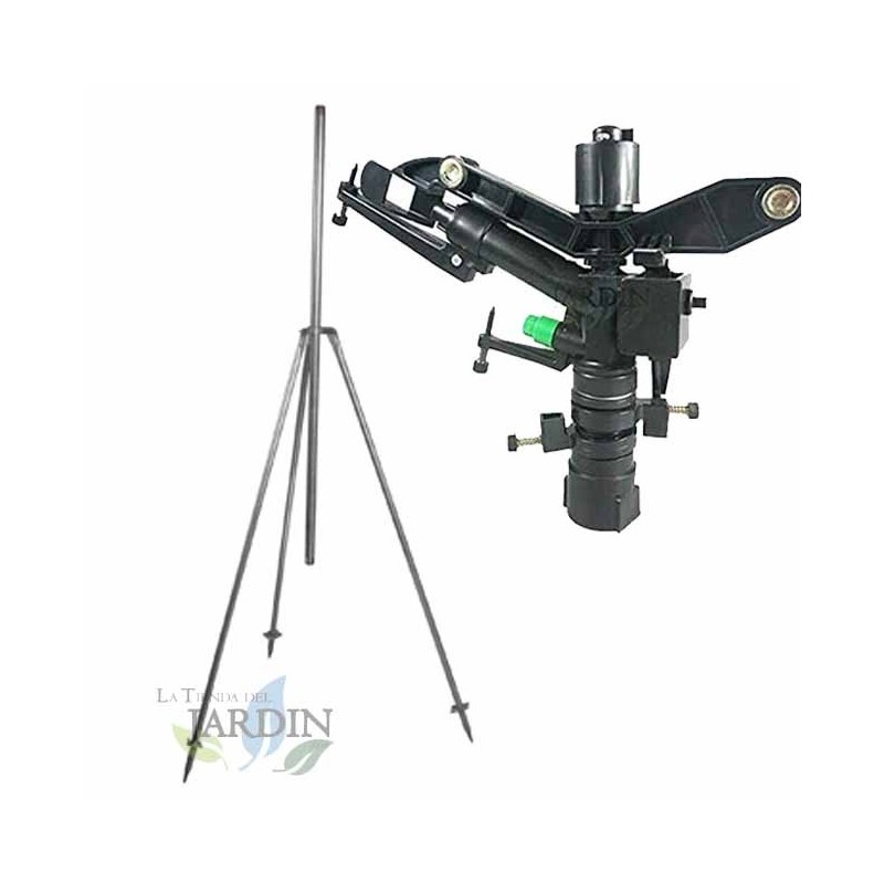 1" agricultural irrigation cannon, 15-21 m, adjustable 0-360º. Kraus model, including 1" metal tripod support.