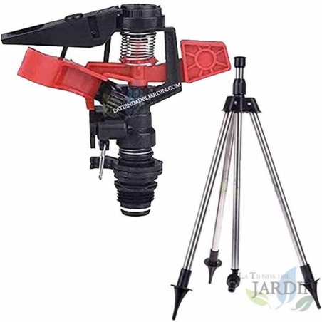 Verstellbarer landwirtschaftlicher Sprinkler 8-13 m. 1/2'' Gewinde. Inklusive Sprinklerhalterstativ aus Metall