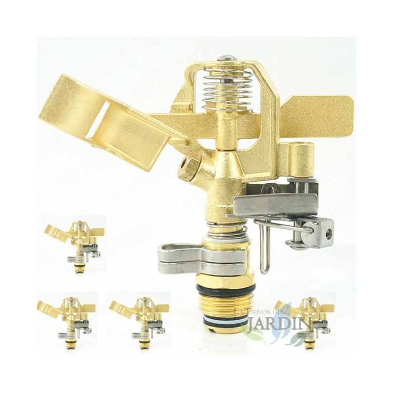 Pack 5 x sprinkler 1/2" adjustable brass. Range 10-15 meters. Flow 9 to 20 liters / minute Pack 5 x sprinkler 1/2" adjustable brass. Range 10-15 meters. Flow 9 to 20 liters / minute