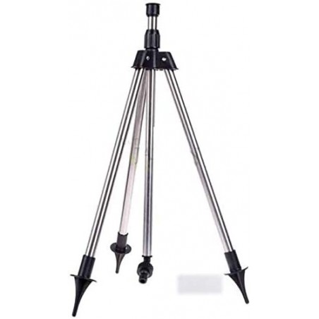 Set di irrigatori regolabili in ottone, 10-15 metri, filettatura da 1/2". Include treppiede porta-irrigatore in metallo.
