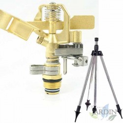 Verstellbarer Bewässerungssprinkler aus Messing, 10–15 m. 1/2'' Gewinde. Inklusive Sprinklerhalterstativ aus Metall	