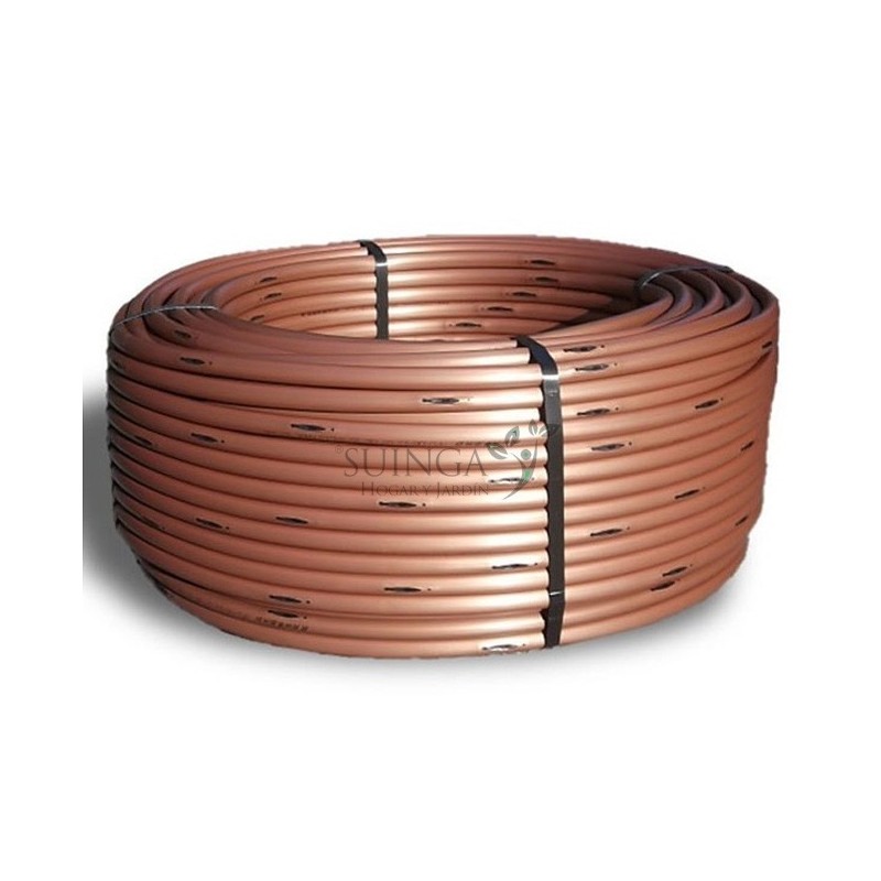16mm in-ground drip tubing. Drippers spaced every 33cm, 100-meter brown coil.