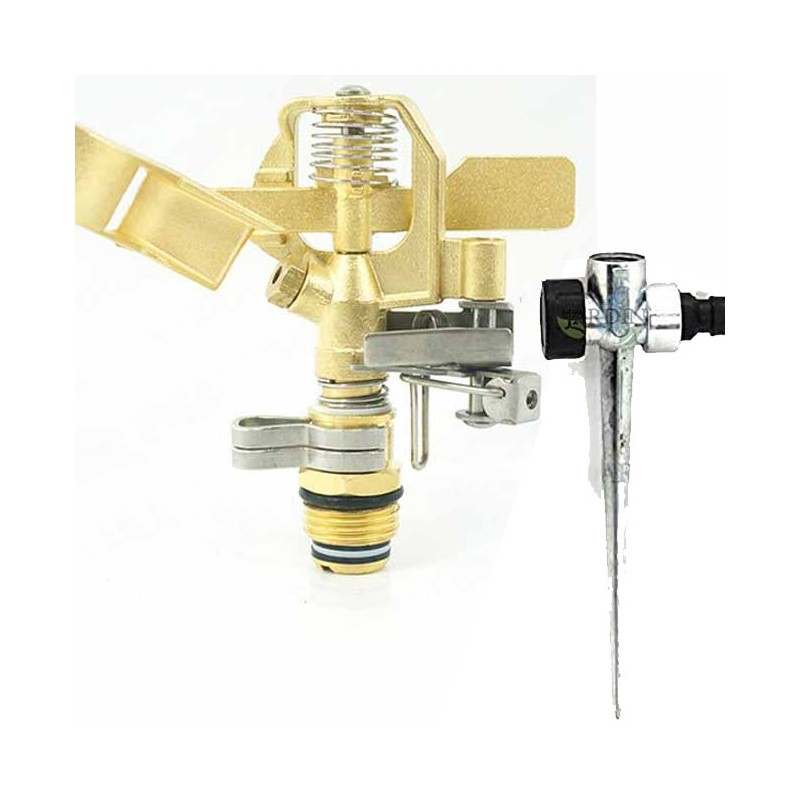 Irrigatore regolabile in ottone pack 10-15 metri. Filettatura 1/2''. Include treppiede porta irrigatore in metallo Irrigatore regolabile in ottone pack 10-15 metri. Filettatura 1/2''. Include treppiede porta irrigatore in metallo