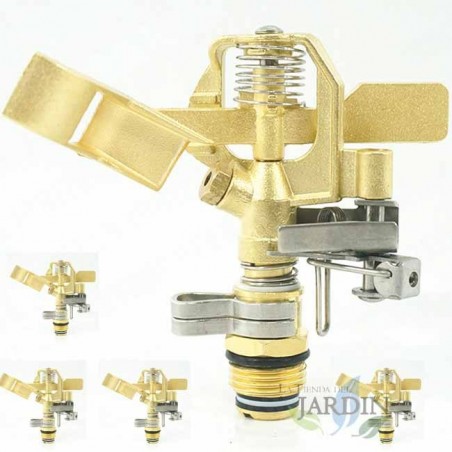 Confezione da 5 irrigatori regolabili in ottone da 1/2". Gittata 10-15 metri. Portata da 9 a 20 litri/minuto.