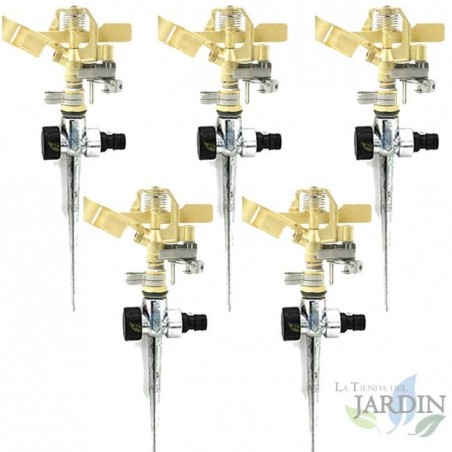 Set di 5 Irrigatore regolabile in ottone 10-15 m. Filettatura 1/2''. Include supporto per irrigatori metallici