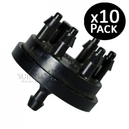 Goutteur auto-compensateur avec 6 sorties de 4 l/l. Lot de 10 goutteurs.