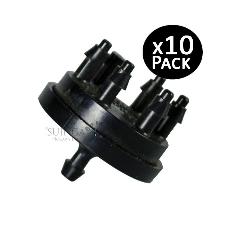 Goutteur auto-compensateur avec 6 sorties de 4 l/l. Lot de 10 goutteurs.