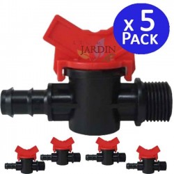 Lot de 5 Vanne d'irrigation goutte à goutte 16mm x 1/2''| Robinet d'irrigation 16 mm | Valve de tuyau d'irrigation goutte à gout