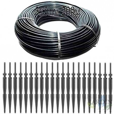 Microtubo 3x5mm 200 Metros + 50 Estacas Irrigação por Gotejamento 2,6 l/h - Kit Completo para Irrigação Eficiente