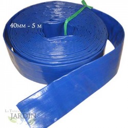FLAT HOSE 32mm 5 meters for water discharge, Blue PVC Polyester Rubber Layflat for Fires and Pools (1 1/4")